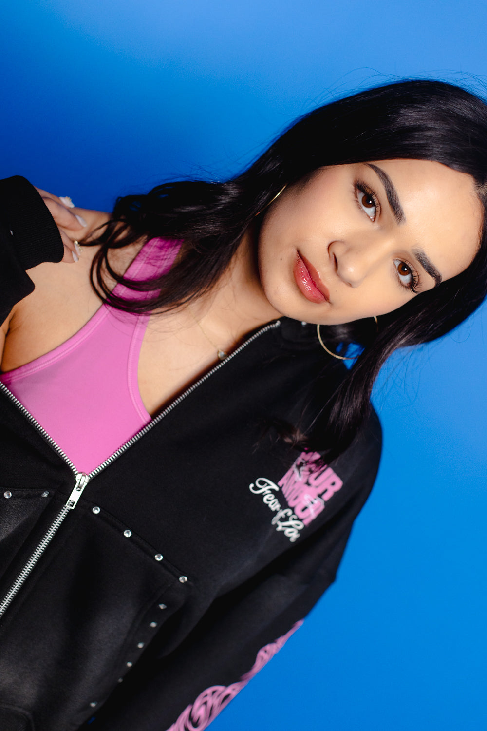 Peuramour Black And Purple Zip up hoodie