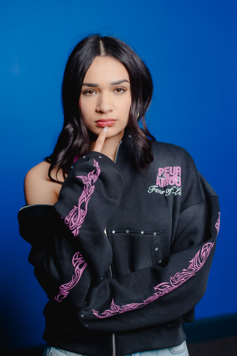 Peuramour Black And Purple Zip up hoodie