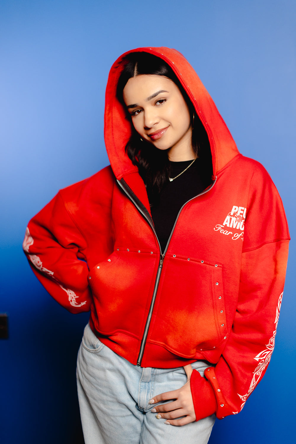 Peuramour Red Zip up Hoodie