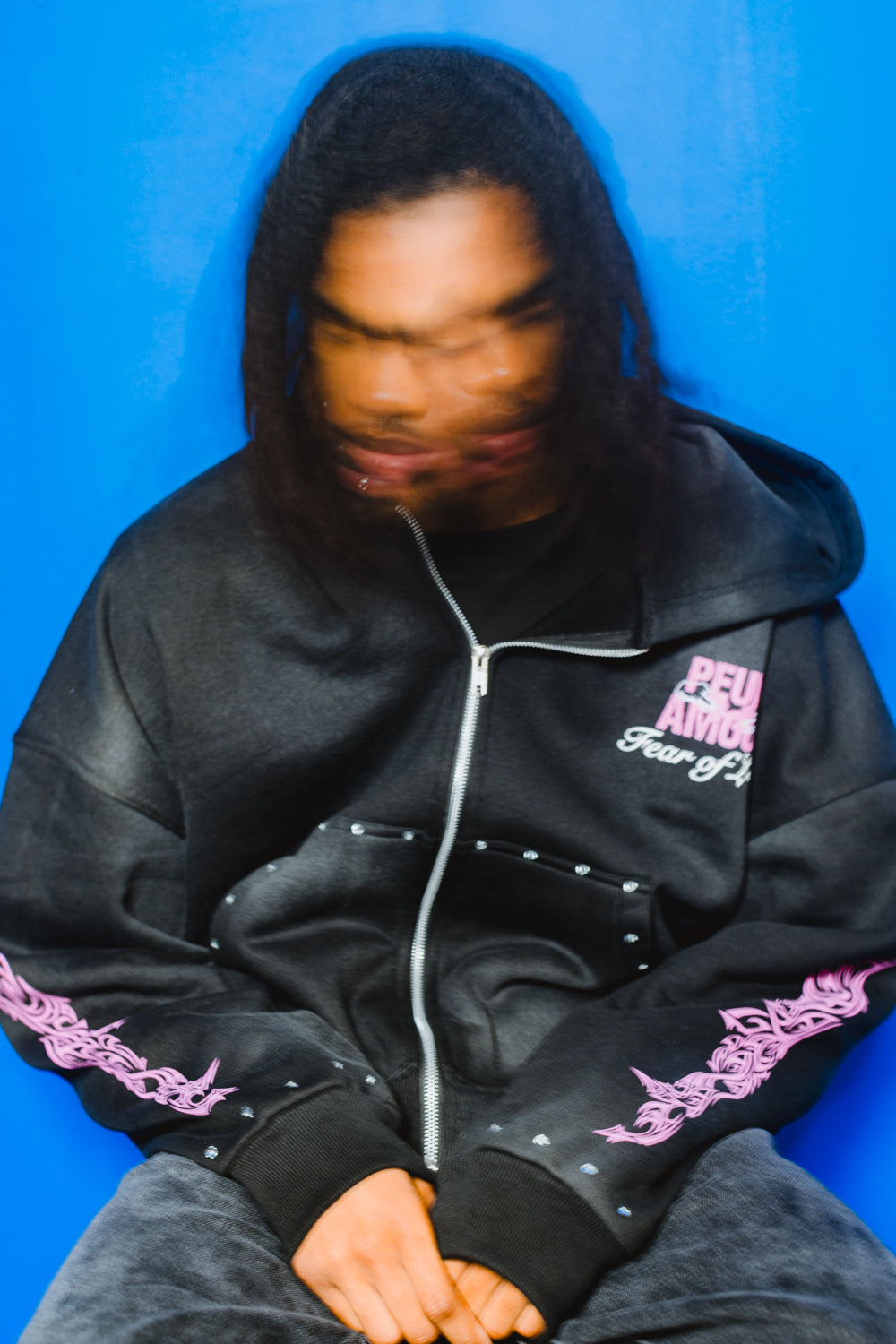 Peuramour Black And Purple Zip up hoodie