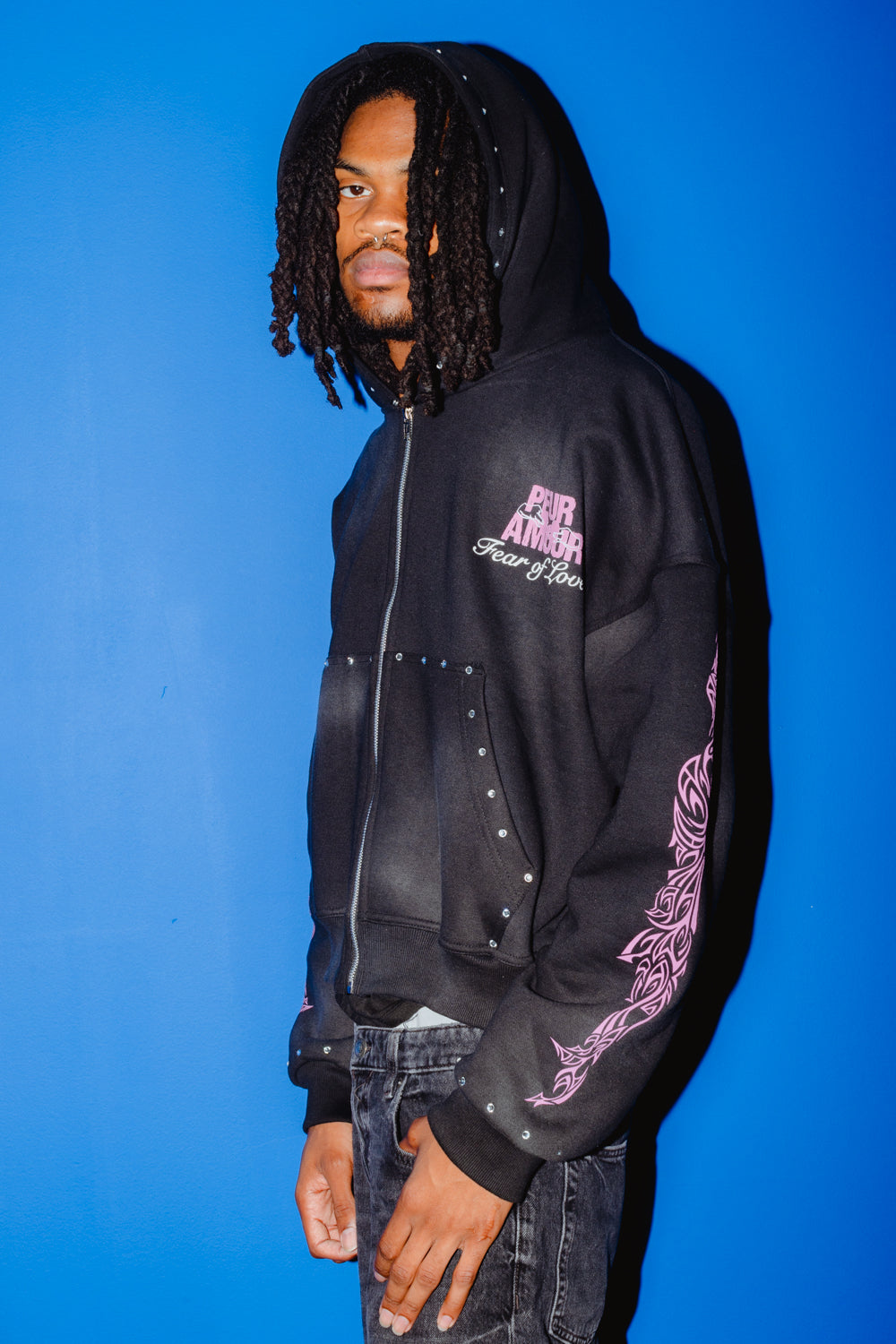 Peuramour Black And Purple Zip up hoodie
