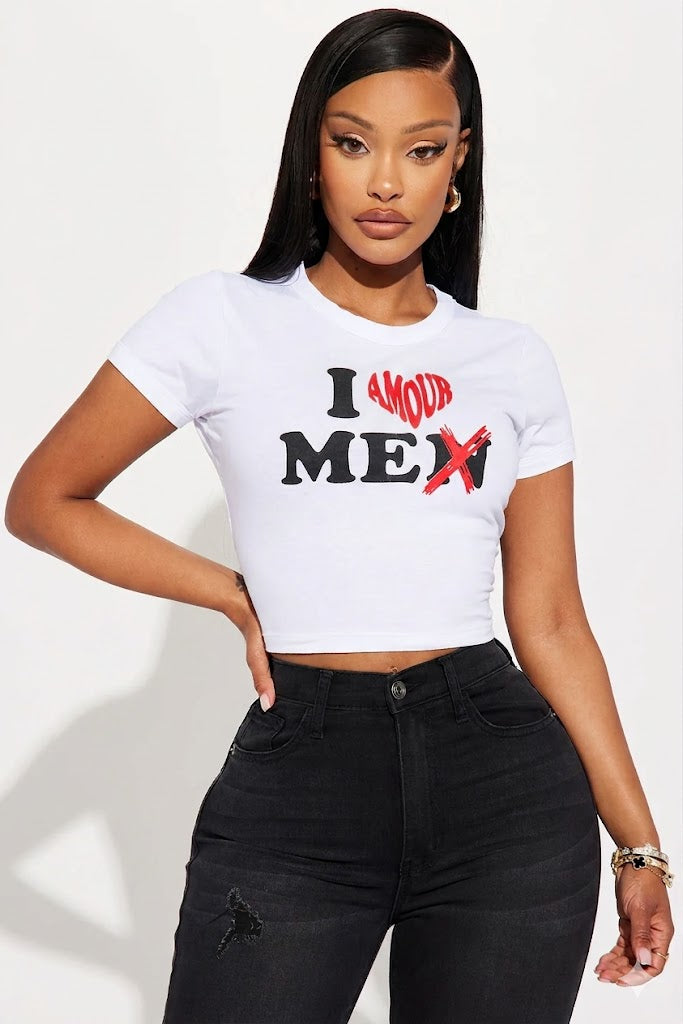 I AMOUR (LOVE) ME  Crop Cotton T-Shirt