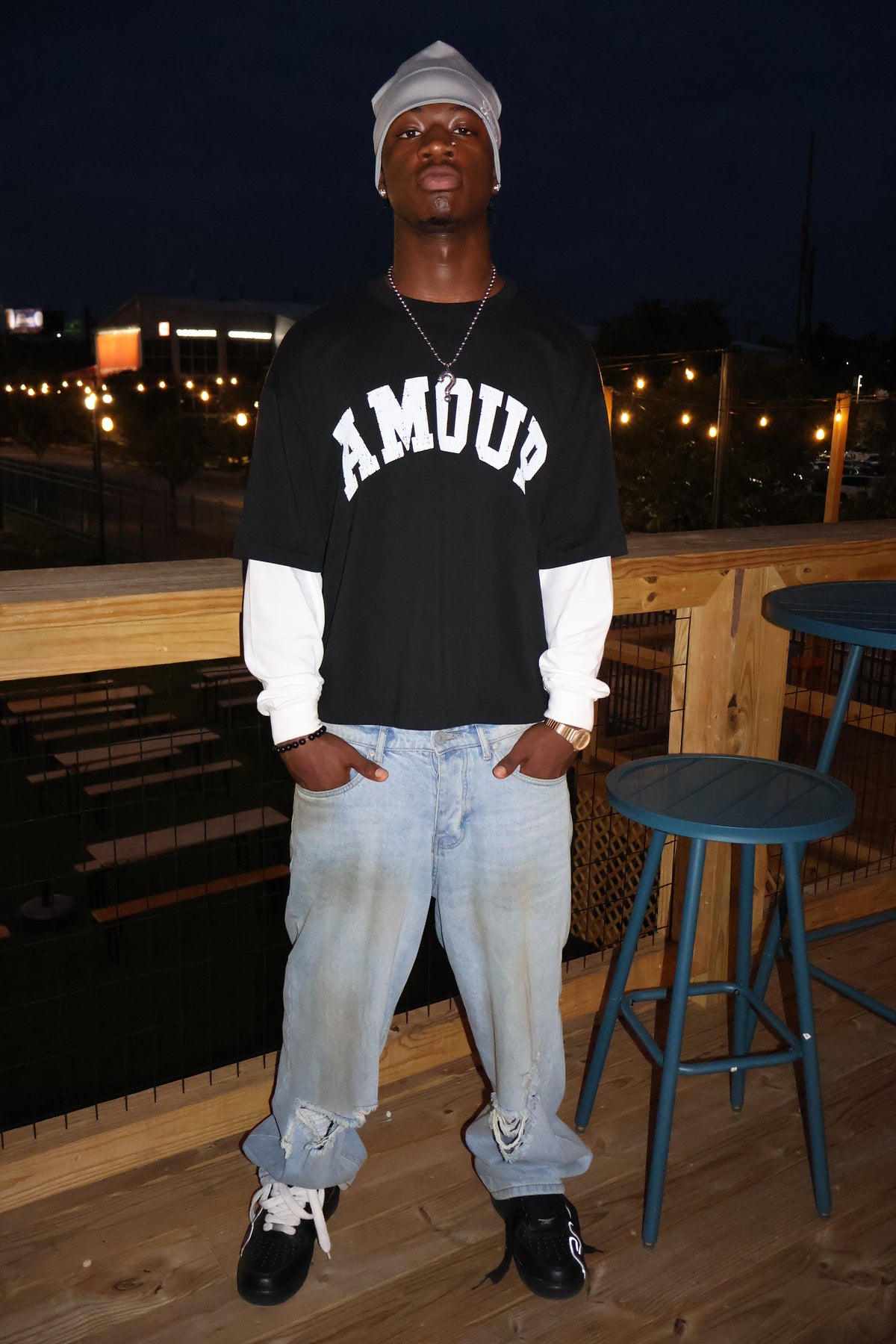 AMOUR Layered Sleeve Cotton T-Shirt
