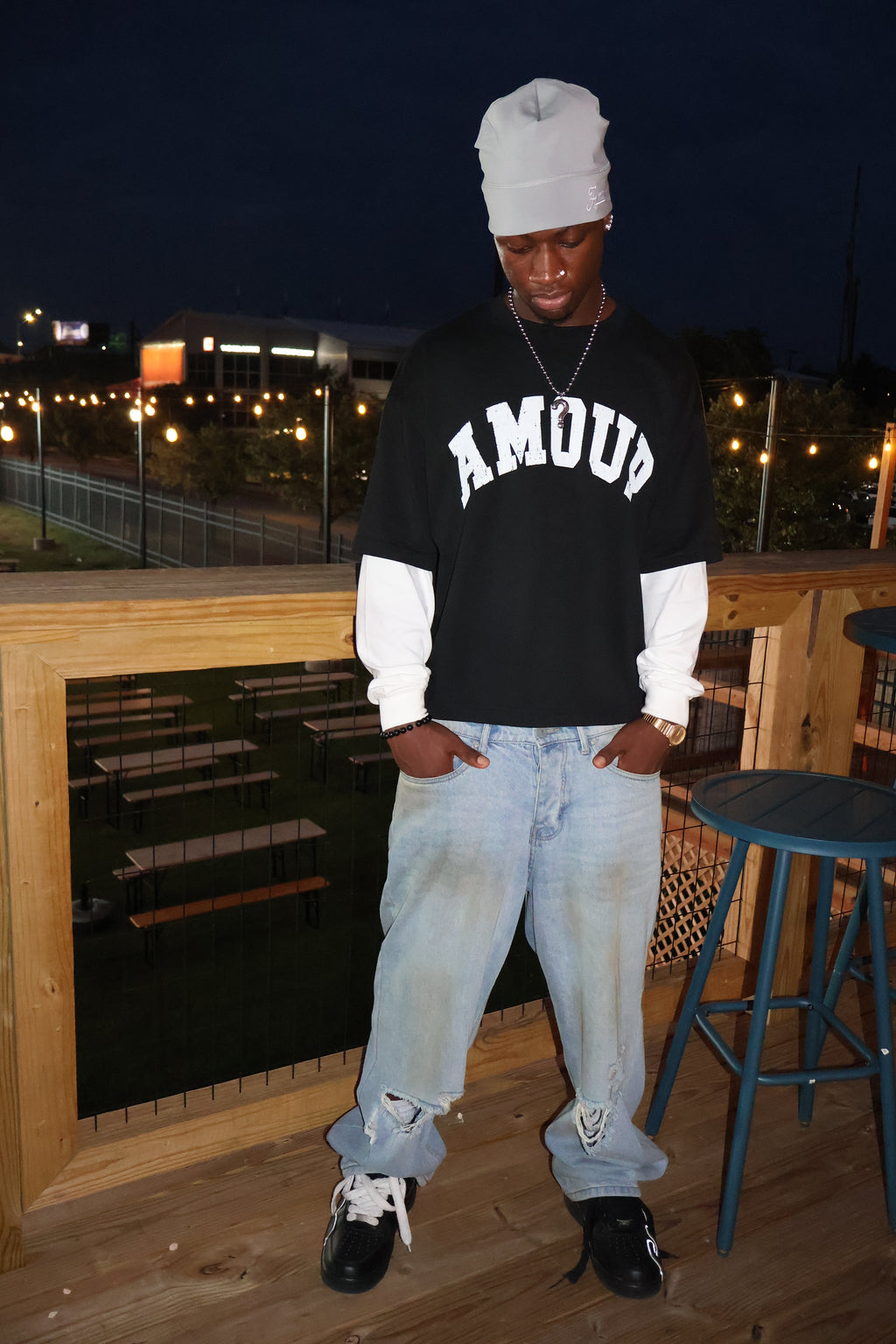 AMOUR Layered Sleeve Cotton T-Shirt
