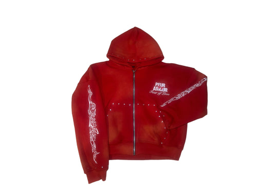 Peuramour Red Zip up Hoodie