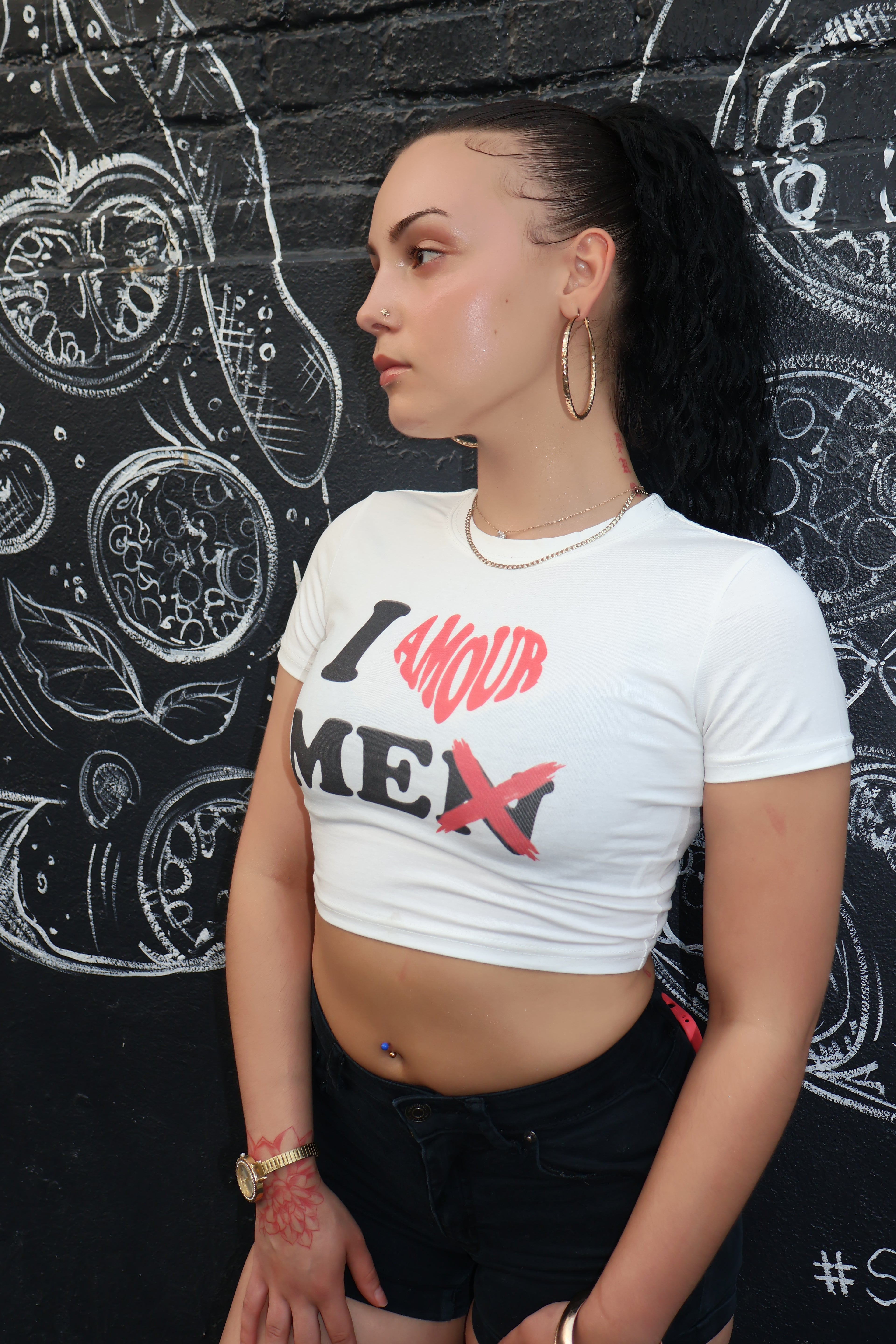I AMOUR (LOVE) ME  Crop Cotton T-Shirt