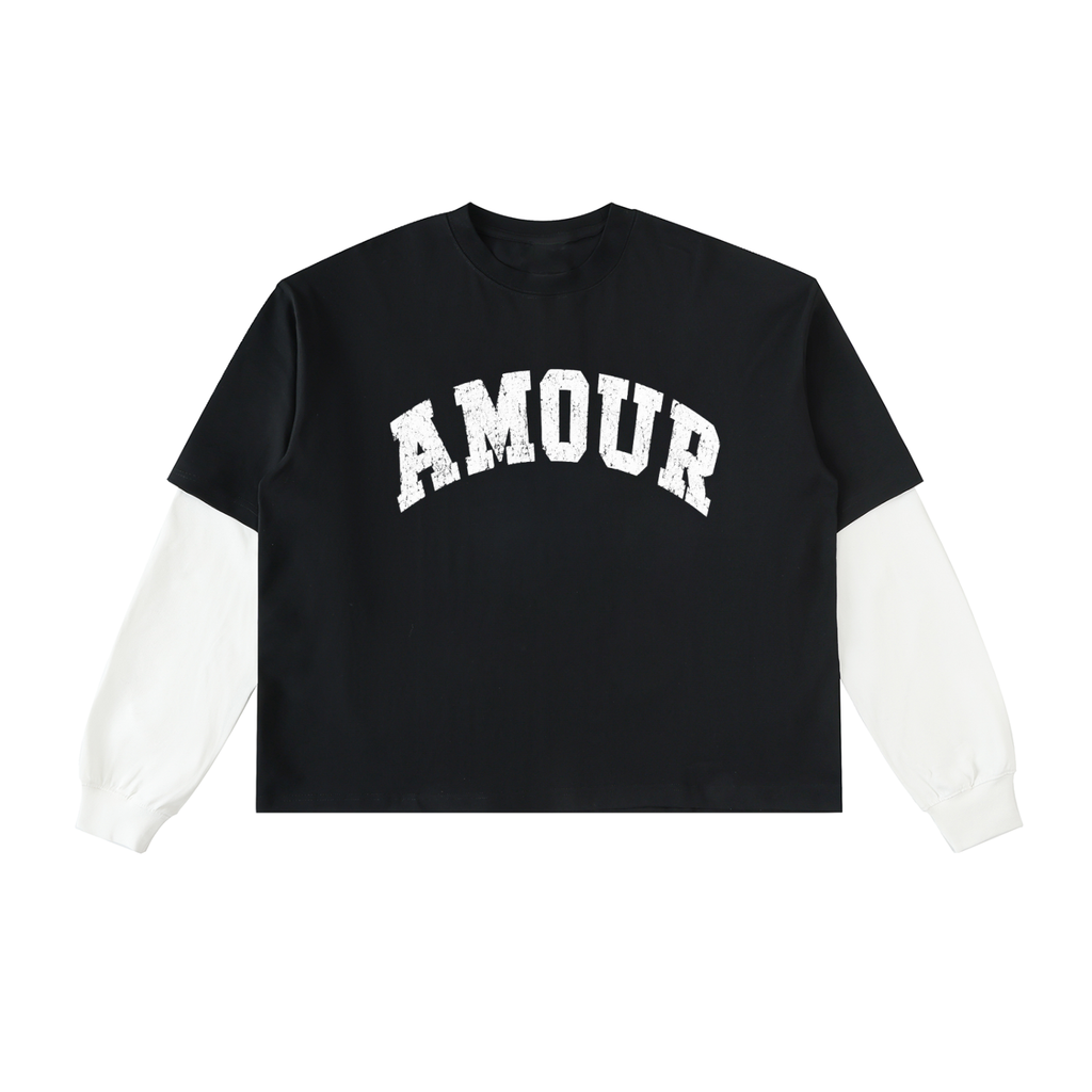 AMOUR Layered Sleeve Cotton T-Shirt