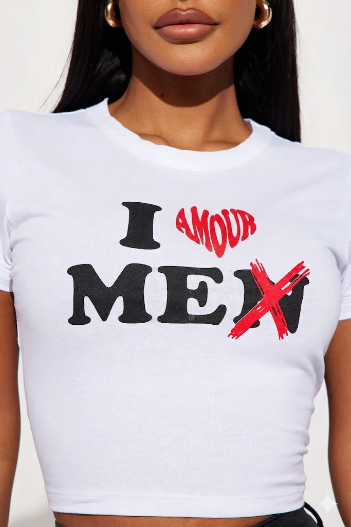 I AMOUR (LOVE) ME  Crop Cotton T-Shirt