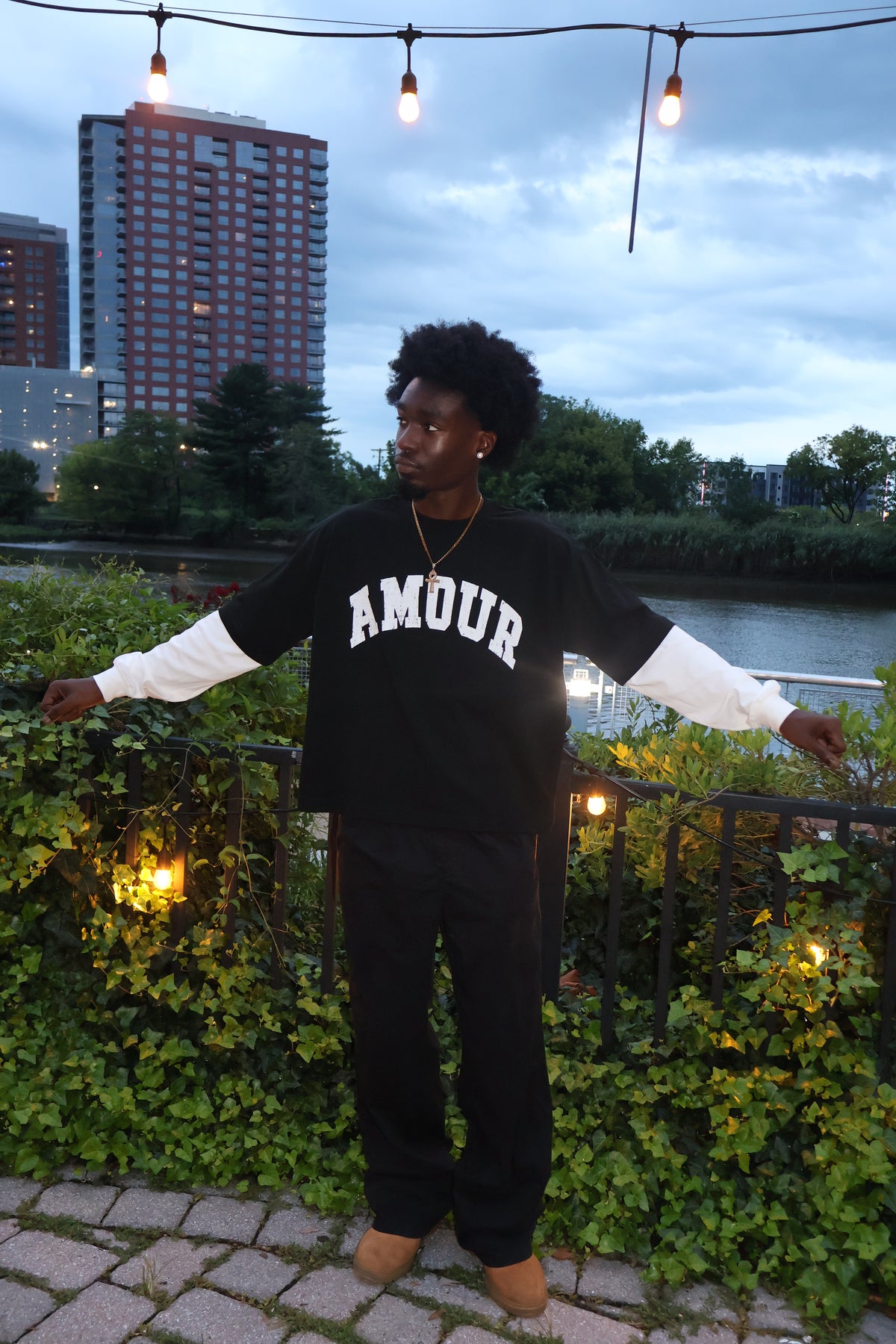 AMOUR Layered Sleeve Cotton T-Shirt
